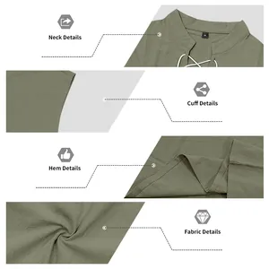 Detail view of the olive green linen sleeveless top showing neck, cuff, and fabric texture.