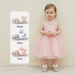 Toddler girl princess soft sole sandals with sparkly glitter and decorative bows