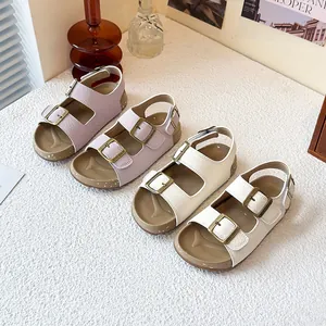 Sandales de Plage d'Été pour Enfants Style Coréen Semelle Souple Bout Ouvert Chaussures Décontractées pour Garçons Filles Sandales en Cuir PU avec Velcro