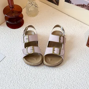 Sandales d'été roses à boucles pour enfants avec semelles souples pour filles