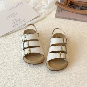Kids Casual Sandals Open Toe Beach Shoes For Boys Girls Soft Cork Sole PU Upper Summer Toddler Fashion Hook And Loop Shoes