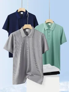 Variety of men's ice silk polo shirts in multiple colors with breathable mesh texture