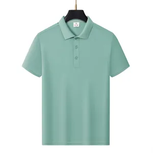 Front view of sage green men's short sleeve polo shirt on a black hanger.