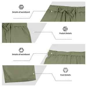 Vista dettagliata di girovita, tasca e orlo dei pantaloni casual in lino da uomo