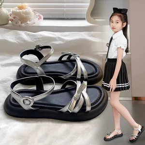 Sandales Princesse à Nœud Papillon pour Filles Été en Cuir PU Semelle Souple Bout Ouvert Chaussures de Plage pour Enfants