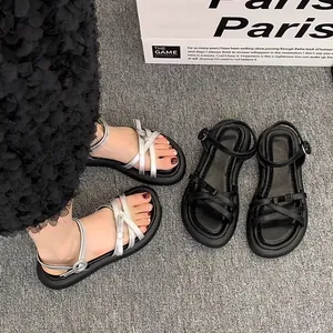 Sandales de princesse argentées pour filles avec semelles souples pour la plage