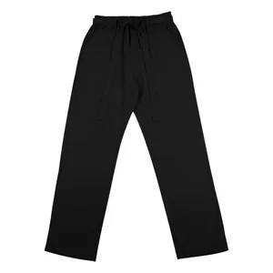 Pantaloni casual larghi traspiranti in lino nero con coulisse per uomo estate