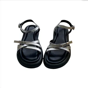 Sandales argentées pour filles, semelle souple, chaussures de plage été style princesse