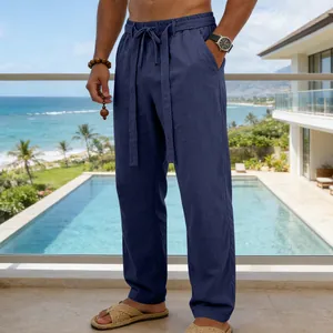 Pantaloni uomo in lino blu navy larghi con coulisse ideale per estate e spiaggia