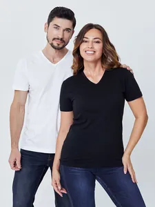 Détail de t-shirts classiques à manches courtes et col en V pour hommes et femmes