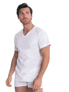 T-Shirt Homme Col en V Manches Courtes Mince Basique Tissu Acétate Polyester Respirant Décontracté Été Coupe Large Haut