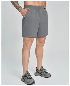 High-performance men's grey athletic quick-dry shorts for gym fitness and outdoor sports