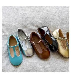 Collection of colorful T-strap Mary Jane flats for girls in an elegant retro princess style