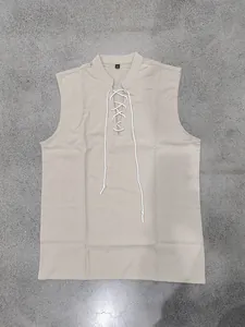 Close-up detail of medieval Viking style men's breathable linen sleeveless vest