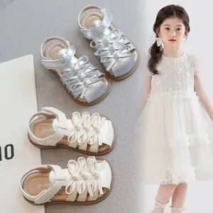 Mädchen Süße Prinzessin Sandalen Schleife Dekor PU Leder Sommer Strand Schuhe Für Kleinkinder Kinder Weiche Sohle Klettverschluss Sandale