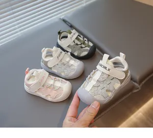 Close-up detail of breathable mesh baby toddler sandals with soft sole and velcro strap