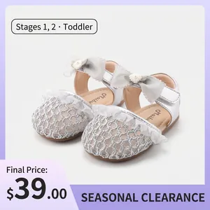 Kleinkinder Baby Mädchen Sommer Spitze Schleife Sandalen Netz Gewebt Geschlossene Zehen Prinzessin Schuhe Beige Silber Atmungsaktiv