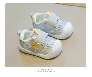 Breathable light blue infant mesh shoes with non-slip soft rubber soles for toddlers