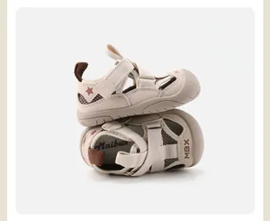 Detailed view of toddlers closed-toe mesh sandals with adjustable velcro strap