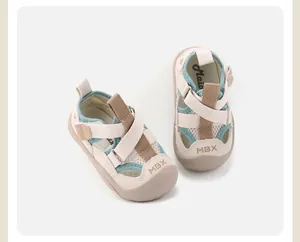 Detail view of breathable toddler sandals with mesh design and closed-toe protection