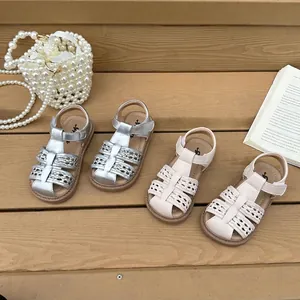 Sandalias Tejidas de Puntera Cerrada para Niñas Zapatos de Princesa de Cuero Microfibra Suela Blanda Antideslizante Transpirable para Playa