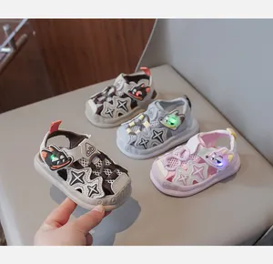 Detailed view of LED light-up toddler sandals with cute cartoon fox animal design