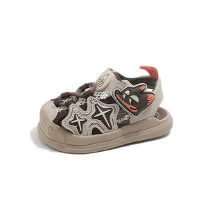 Breathable cartoon closed-toe toddler sandals with anti-slip soles and mesh fabric.