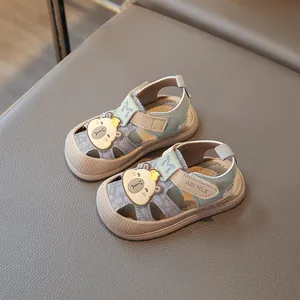 Peuter Baby Gesloten Sandalen Zomer Zachte Zool Antislip Wandelschoenen Cartoon Beer Microvezel Leer Strandsandalen