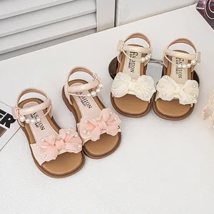 Mädchen Sommer Prinzessin Sandalen Schleife Künstliche Perle Flache Schuhe Strand Sandalen Mode Kleinkinder Kinder Schuhe
