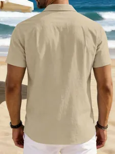 Vue arrière détaillée d'une chemise décontractée en coton et lin beige pour homme