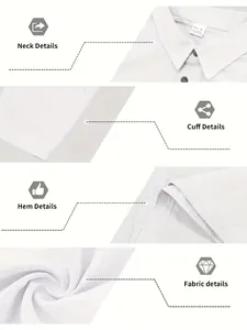 Detail view of men's linen shirt showing neck, cuff, hem and textured fabric quality