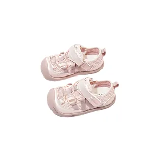 Sandales en maille rose pour enfants, bout fermé, semelle souple antidérapante pour l'été