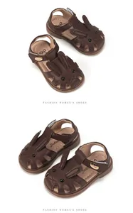 Sandalias marrones con orejas de conejo para niñas pequeñas suela blanda