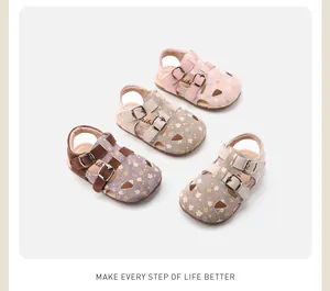 Variety of floral toddler girl sandals with hollow design and buckle straps