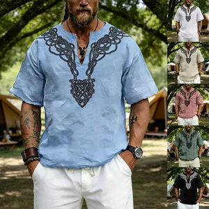 T-shirt décontracté pour homme en lin flammé avec imprimé nœud celtique, divers coloris