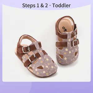 Girls Floral Hollow Toddler Shoes Princess Soft Sole Non-Slip Sandals Contrast Color Summer Baby Walking Flat Shoes