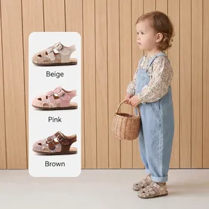 Floral print hollow sandals for toddler girls available in beige pink and brown colors
