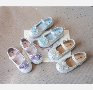 Sparkly glitter girls princess shoes with crystal floral decorations in multiple colors