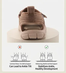 Detail showing reinforced heel support and stability design for children's sport sandals