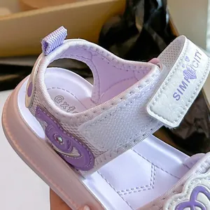 Elegantes sandalias de playa moradas para niñas, transpirables con cierre de velcro