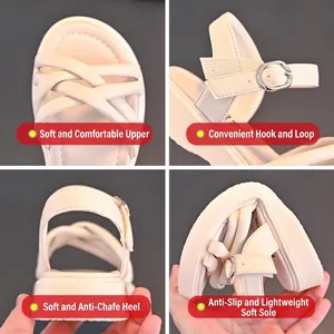 Soft and flexible cream white girls' summer sandals with braided straps and velcro buckle