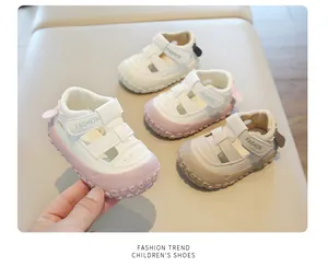 Various colors of breathable closed-toe baby sandals including pink and khaki styles