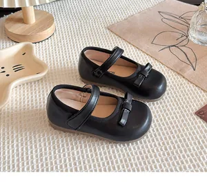 Chaussures Mary Jane noires pour filles avec nœud élégant et semelle souple antidérapante