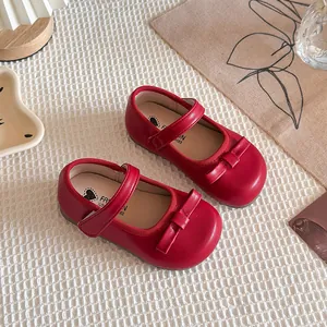 Chaussures Mary Jane Princesse pour Filles Nœud Papillon Cuir Synthétique Verni Semelle Souple Antidérapante Chaussures de Danse pour Enfants