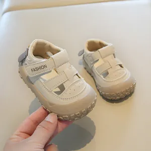 Comfortable breathable beige toddler walking sandals with closed-toe design for boys and girls