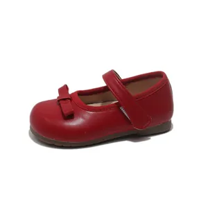 Élégantes chaussures Mary Jane rouges pour filles avec nœud décoratif et semelle antidérapante