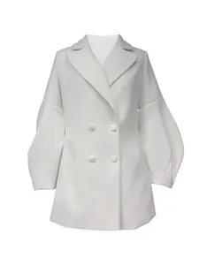 Elegant off-white short wool coat featuring vintage lantern sleeves and large lapels detail