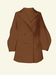 Detail view of a brown vintage palace style wool coat with lantern sleeves and large lapels
