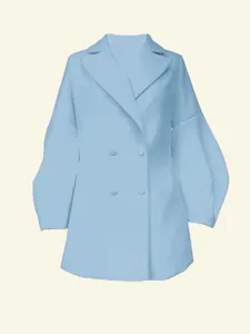 Vintage palace style wool coat in sky blue with elegant lantern sleeves and large lapels