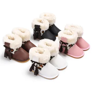 Bequeme warme Plüsch-Baby-Winterstiefel mit Gummisohle und Leopardenmustermotiv